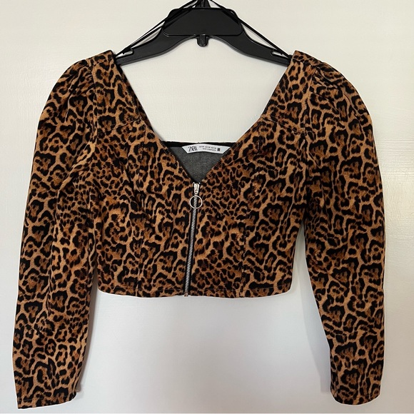 ZARA Cropped Leopard Print Top - Picture 1 of 3
